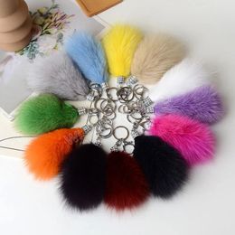 Fashion Fox Fur Keychain For Women Girls Bag Pendant Cute Plush Ornaments Toy Car Key Ring Deacoration Accessories Gifts