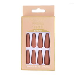 False Nails Matte Light Brown 24pcs Long Coffin Ballet Wearable Full Cover Nail Tips Press On Fake