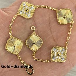 20color Fashion Classic 4 Four Leaf Clover Charm Bracelets Diamond Bangle Chain 18K Gold Agate Shell Mother-of-Pearl for Women&Gir270I