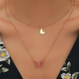 Pendant Necklaces Charming Red Crystal Butterfly Necklace For Women Fashion Double Layer Gold Chain Elegant Party Jewelry Gift