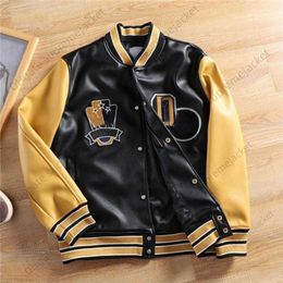 Designer jacket Brand coat Autumn New Men's Leather Splicing American Baseball Uniform Pilot Jacket