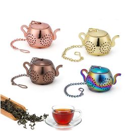 Coffee Tea Tools Gold 304 Stainless Steel Infuser Teapot Tray Spice Strainer Herbal Filter Teaware Accessories Kitchen Drop Dhgarden Dh8Vk