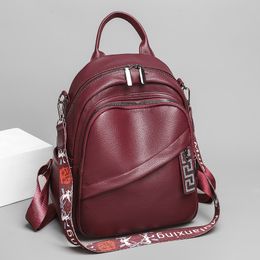 wholesale women shoulder bag 3 colors simple and versatile lychee handbag soft and light solid color leather backpack college wind zipper student backpacks 6831#