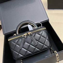 Womens Designer Top Handle Vanity Box Tote Bags With Mirror Gold Metal Hardware matelasse Chain Crossbody Shoulder Cosmetic Case D239s