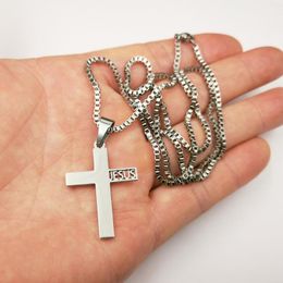 Pendant Necklaces Polished Silver Jesus Christ Cross Necklace For Women Mens Boys Stainless Steel Box Chain 2.4mm 24''