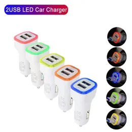 Dual USB Car Charger LED Light Portable Car Power Adapter for iPhone iPad Samsung Huawei LG Cellphones Max 5V/1A Auto Power Adapter Colorful