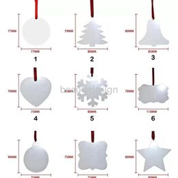 Christmas Sublimation Blank Ornament Double-Sided Xmas Tree Pendant Multi Shape Aluminium Plate Metal Hanging Tag Holidays Decorati261R