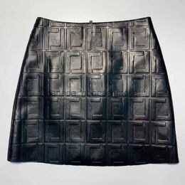 Skirts High Quality Designer PU Leather Fashion F Letter Print Waist Hip A-Line SkirtLST230908