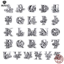 Charms BISAER 925 Sterling Silver Vintage Letter Charm Beads 26 Letters A To Z Fit DIY Bracelets Necklaces Fine Jewellery Birthday Gift 230908