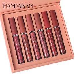 HANDAIYAN lip gloss 6Colors Sets Fashion Liquid Lipstick Lipgloss Sets Natural Moisturiser Waterproof Velvet Lips Glosses Gift Box269H