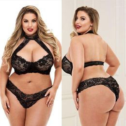 New Lingerie Sets Plus Size Women Sexy Underwear Erotic Bra And panties Halter Lace Suit For Fat Female 3XL - 5XL Sleepwear1251U