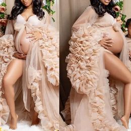 2023 Tulle Robe Maternity Dress Spandex Polyester Sexy Deep V-neck Long Robe for Women Maternity Photoshoot