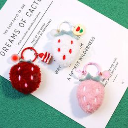 Plush Strawberry Pendant Keychain Women Girl Cute Bag Hanging Ornament Car Key Ring Decoration Accessories Fashion Keychain Gift