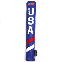 Blue PU Leather Embroidery USA Flag Golf Headcover Alignment Stick Cover Case Holder294K