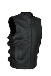 Men's Vests SWAT Style Motorcycle Biker Leather Vest with Two Concealed Gun Pockets 230908