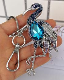 Keychains Animal Bird Flamingo Keychain Pendant Ink Blue Rhinestone Crystal K06620C14