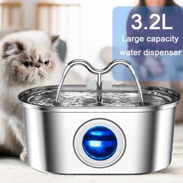 Cat Bowls Feeders Automatic Fountain with Water Level Window Stainless Steel Quiet Pump Dispenser for Multiple Pets 230907