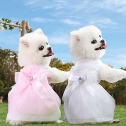 Dog Apparel Wedding Dress Bowknot White Pink Girl Pet Costume Bridesmaid Suit Skirt For Small Medium Dogs Cat Clothes Luxury