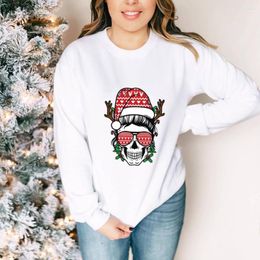 Women's Hoodies Mom Skull Coloured Graphic Printed Christmas Cotton Sweatshirts Autumn Winter Holiday O-Neck Long Sleeve Tops Gift For