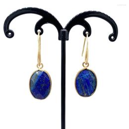 Dangle Earrings FYJS Unique Light Yellow Gold Color Oval Shape Section Lapis Lazuli Labradorite Stone Jewelry