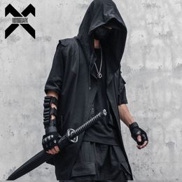 Men's Vests 11 BYBB'S DARK Black Hooded Wizard Vest Coat Men Autumn Summer Sleeveless Jacket Casual Men Coat Techwear WB184 230908