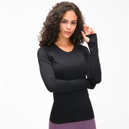 Elastic Gym Yoga Shirts LU-97 Long Sleeve Women Slim Mesh Running Sport Jacket Quick Dry Black Fitness Sweatshirts Tops289S