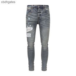 2023 Amiirii Purple Side Jeans Mens Demin Fashion Jean 2023 Thigh Leather Fit Letter Fashion Trendy