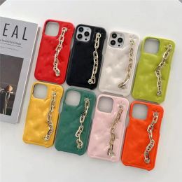 Soft Leather Designer Phone Cases for iPhone 14 pro max 11 12 13 Pro Max 12pro 11pro X Xs XSmax Xr Blue Pink Case Chain wristband phonecase