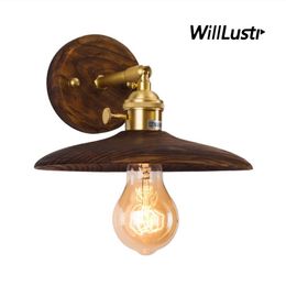 Retro Black Walnut Wood Wall Lamp Brass Lampholder Sconce Cafe Homestay Bedside Studio Porch Balcony Hallway Wooden Lighting