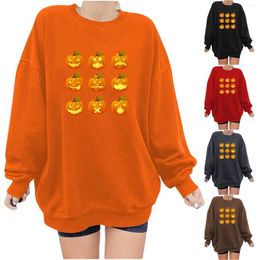 Women's Hoodies Pumpkin Head Printed Hoodie Drop Shoulder Round Neck Athletic Works Sweater
