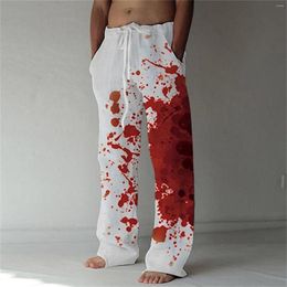 Men's Pants Halloween Casual Elasticated Ink And Blood Slacks House With Little Fuzzy Slip