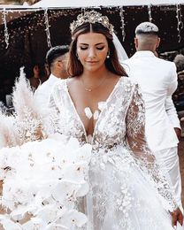 Wedding Dress Vintage Bohemian Plus Size Dresses Illusion V Neck Lace Appliques Long Sleeve Boho Bridal Gowns Vestidos
