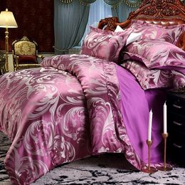 Bedding sets Luxury Satin Jacquard Sets Queen King Size Duvet Cover Adults Wedding Bedclothes Bed Linen Pillowcases Sheet 230907