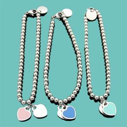 designe Drip Oil Double Heart Beaded Strands luxury womens LOVE positive mens bracelet Jewellery 925 Silver Christmas Gift woman bra322S