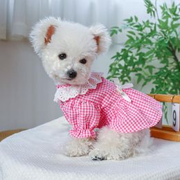 Dog Apparel Pet Lovely Skirt Cotton Material Decorated With Lace Bow And Pearl Small Size Cat Princess Dress Clothes