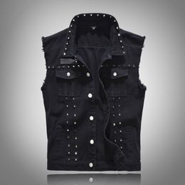 Men's Vests summer beach style Men's denim slim vest men denim Outerwear Coats cotton blue Cowboy hole Sleeveless vest for men casual 7010 230908