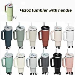 40oz Reusable Tumbler with Colored Handle and Straw Stainless Steel Insulated Travel Mug Tumbler Insulated Tumblers Keep Drinks Co284J