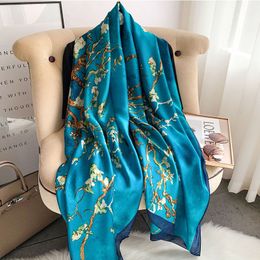 Scarves 180X90CM Luxury Brand Fashion Summer Women Soft Silk Female Shawl Foulard Ladies Muffler Beach Wrap Bandanna Pareo beach 230908