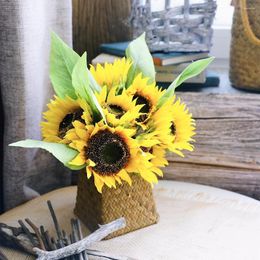 Decorative Flowers Imitation Sunflower Bouquet Artificial Flores For Wedding Table Home Party Year