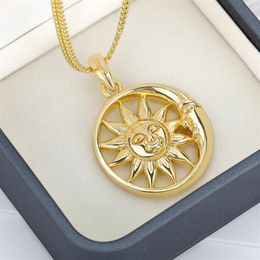 Pendant Necklaces Vintage Big Sun And Moon Stainless Steel Necklace Boho Charm Celestial Dainty For Women Collier Femme BFF Jewelr248H