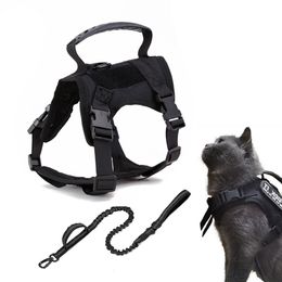 Dog Collars Leashes Adjustable Tactical Cat Harness Vest Nylon Military Training K9 Service Puppy Leash Set Small Walking Lead 230907