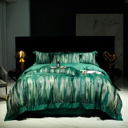 Bedding sets Green Luxury Satin Brocade 1000TC Egyptian Cotton Patchwork Set Yarn Dyed Jacquard Duvet Cover Bed Sheet Pillowcase 230907