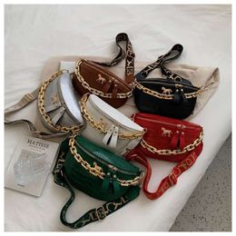 No Brand Name New Breast Bag Women's Fashion Crocodile Pattern Shoulder Bag Chain Small Bag Waist Bag Broadband Crossbody Saddle Bag