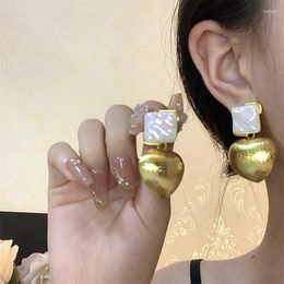 Dangle Earrings Exaggerated Gold Colour Heart Pendant Earring For Women Trendy Jewellery Romantic Acrylic Square Classic Charm Jewellery