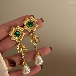 Dangle Earrings 2023 Senior Luxury Emerald Flower Diamond Pearl Drop For Women Girls Shiny Rhinestone Delicate Wedding Jewellery Gifts