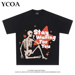 Men's TShirts Men Streetwear Tshirt Hip Hop Oversize Skulls Graphic Harajuku Black Cotton Korean Fashion Pulovers Tops Tee Aesthetic Clothing 230907