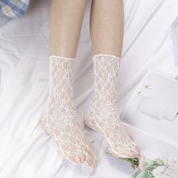 Women Socks Retro Lace Floral Girl Japanese JK Mesh Lolita Thin Middle Tube Girls White Breathable Cute Kawaii