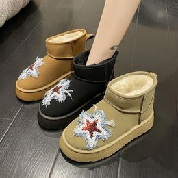 Boots Flats Platform Women Snow Boots Suede Plush Warm Casual Shoes Winter Thick Goth Fashion Shoes Chelsea Women Boots 230907