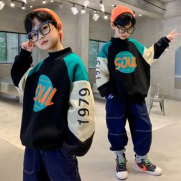 Hoodies Sweatshirts Winter Children Thick Sweatshirt Boy Letter Print Cotton Long Sleeve Tops Kids Oneck Pullover Teen Sport T Shirt 6 8 10 12 14 Y 230907