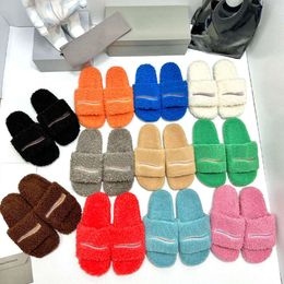 Warm Slides Wool Sandals Women Furry Slippers Men Winter Shoes Soft Fur Furry Home Shoes Indoor Sandal 35-45 NO469